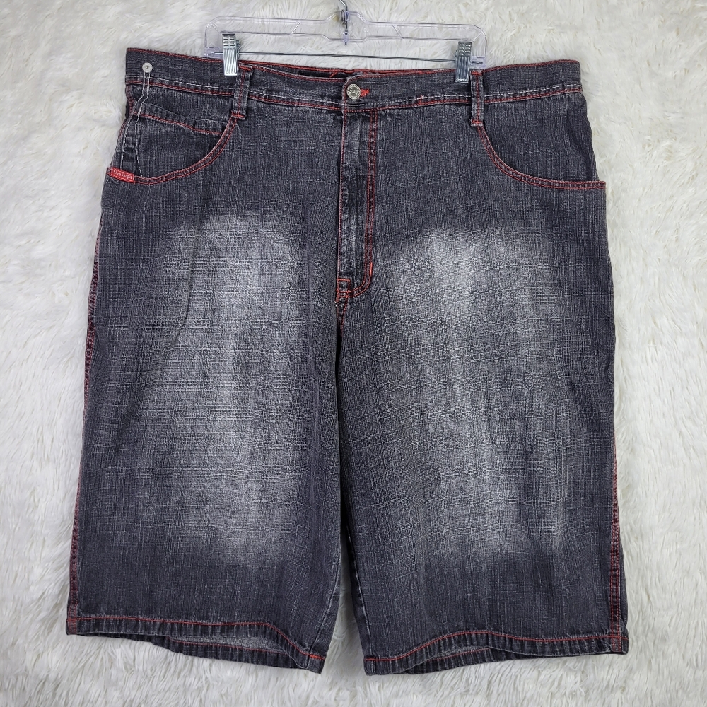 Five Jungle Jean Shorts Size 46 Black Denim Y2K Baggy Fit Embroidered Jorts